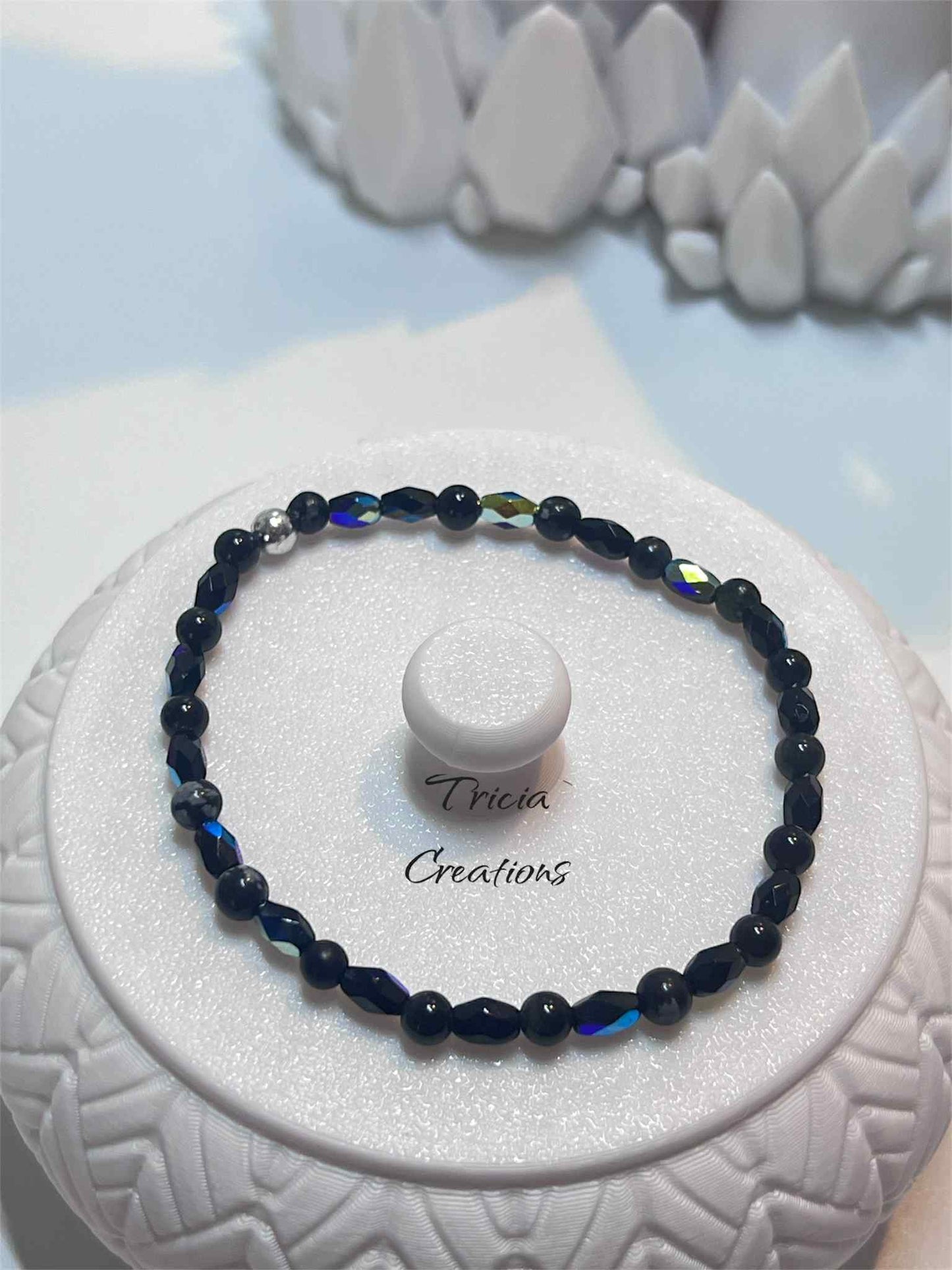 Trio de bracelets : Hématite - Obsidienne neige