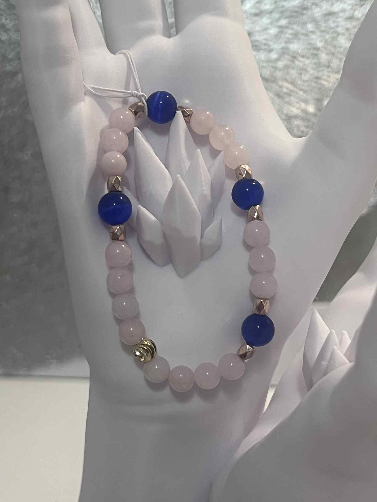Bracelet : Quartz rose - Perles Bleu