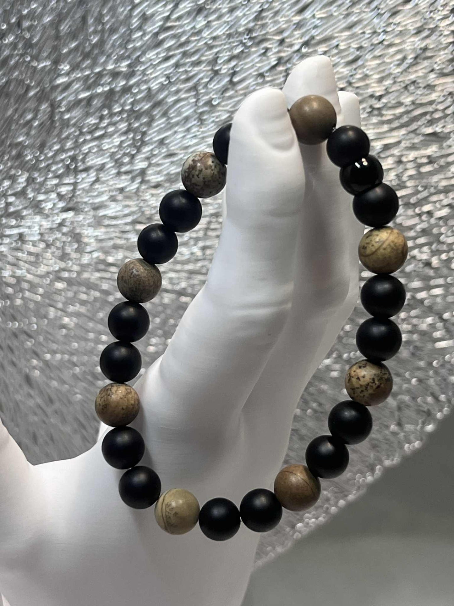 Bracelet : Jaspe paysage / Onyx