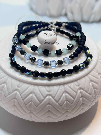 Trio de bracelets : Hématite - Obsidienne neige