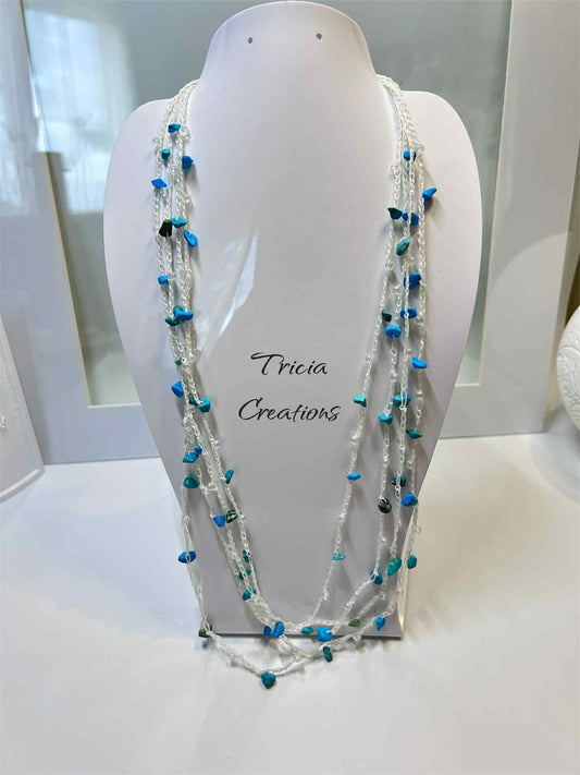 Collier Nomade, blanc et bleu