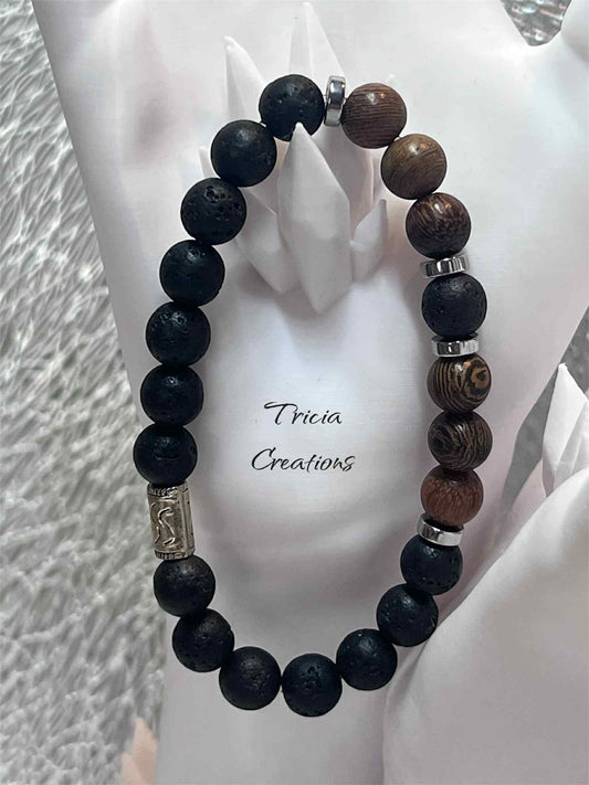 Bracelet : Bois et Pierre de lave