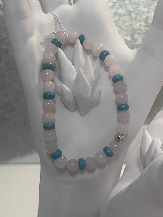 Bracelet : Quartz rose - Howlite bleu