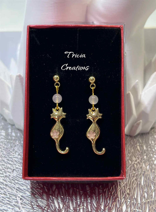Boucles d'oreilles chat Quartz rose
