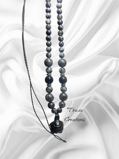 Collier : Larvikite - Obsidienne noir