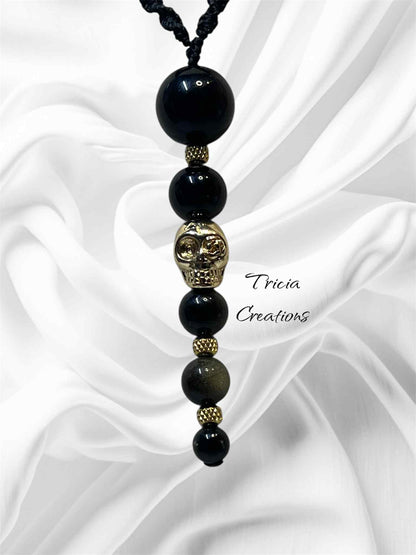 Collier tête de mort : Obsidienne