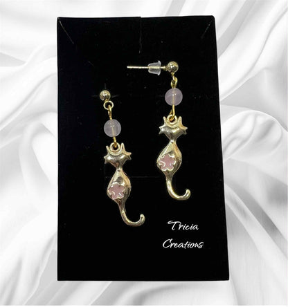 Boucles d'oreilles chat Quartz rose