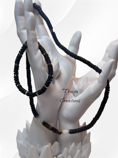 Collier et bracelet : Pierre de lave - Hématite et Oeil de tigre