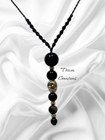 Collier tête de mort : Obsidienne