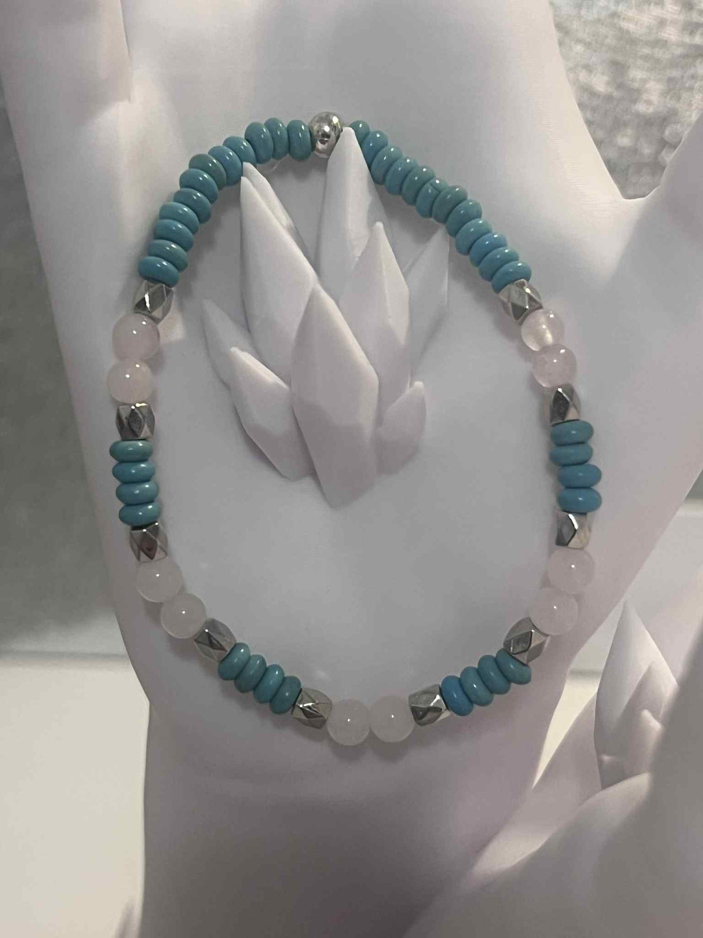 Bracelet : Quartz rose - Howlite bleu