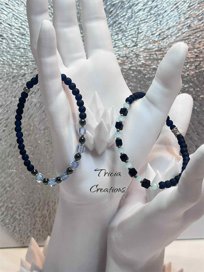 Trio de bracelets : Hématite - Obsidienne neige