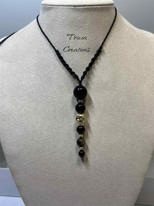 Collier tête de mort : Obsidienne