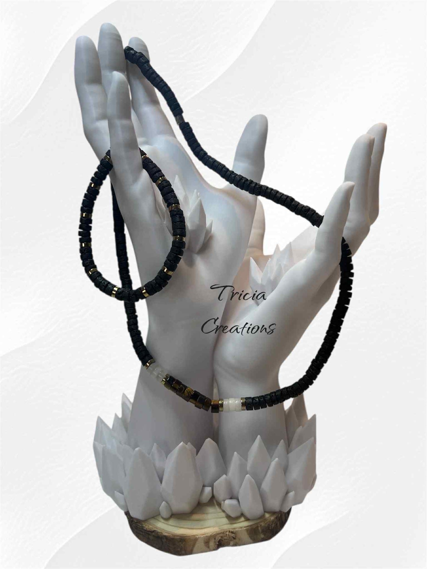Collier et bracelet : Pierre de lave - Hématite et Oeil de tigre